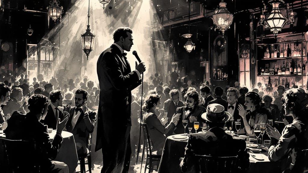 Nightclub Singer in Film Noir Ink Painting