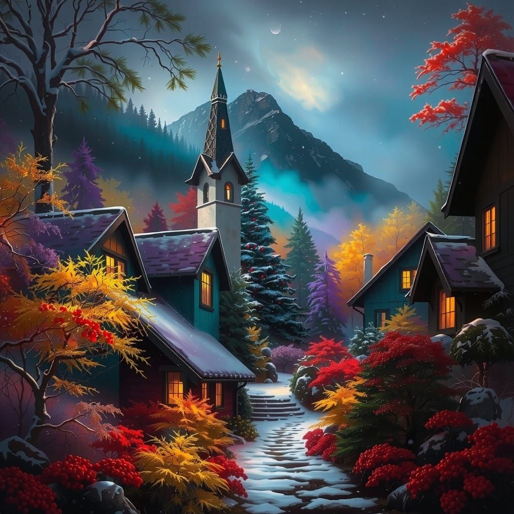 Winter Landscape with a Leopard in a Kaleidoscope of Colors