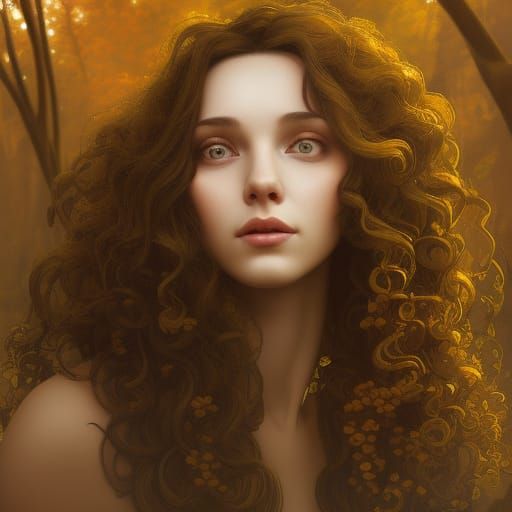 Attractive Girl in Sepia, Solarpunk Autumn Forest