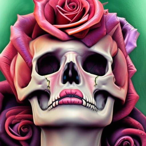 Hyperrealistic Skull with Roses in Audrey Flack Style