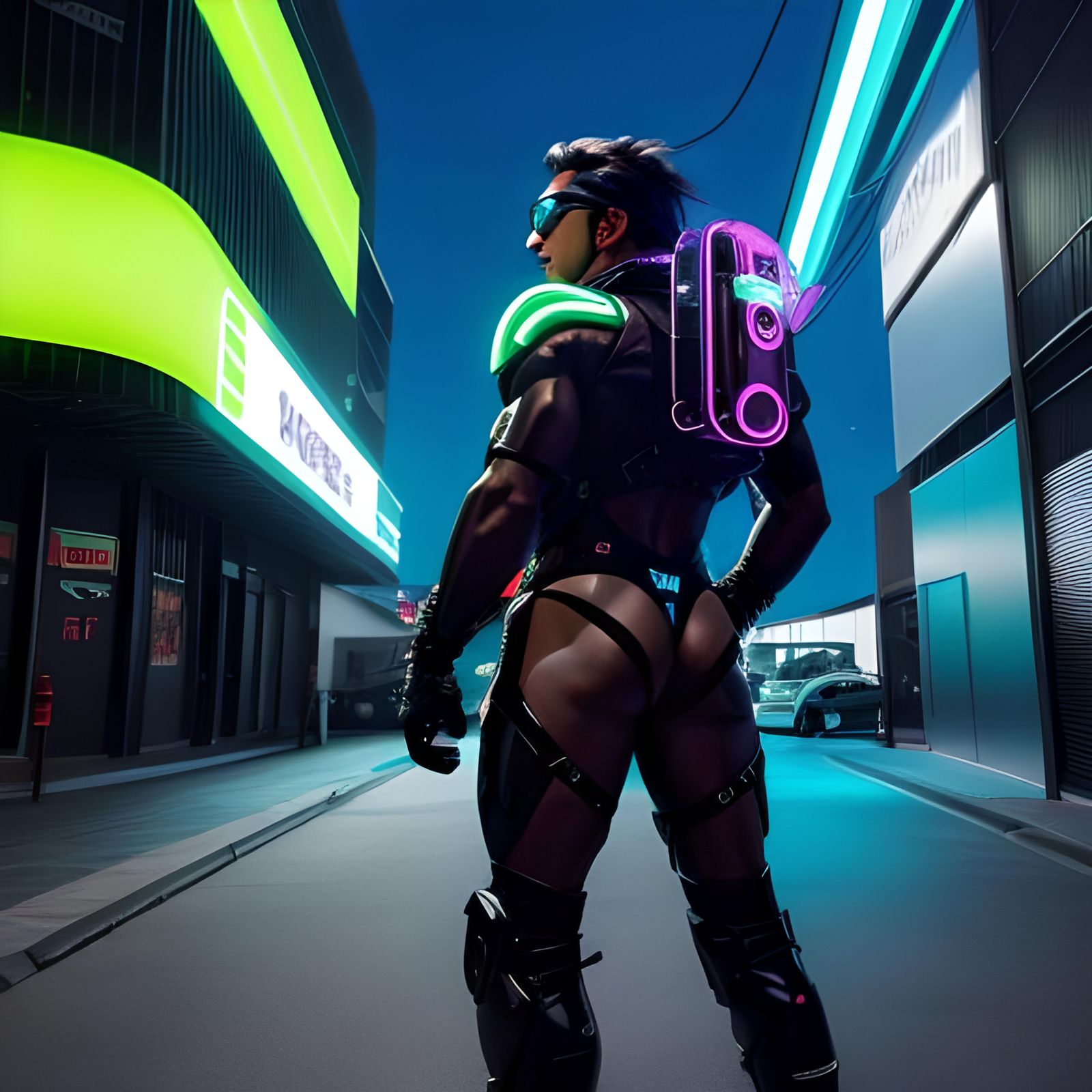 Muscular Man in G-String in Alien Spaceship