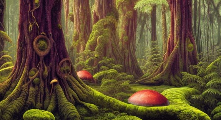 Enchanted Forest Landscape with Mythical Creatures