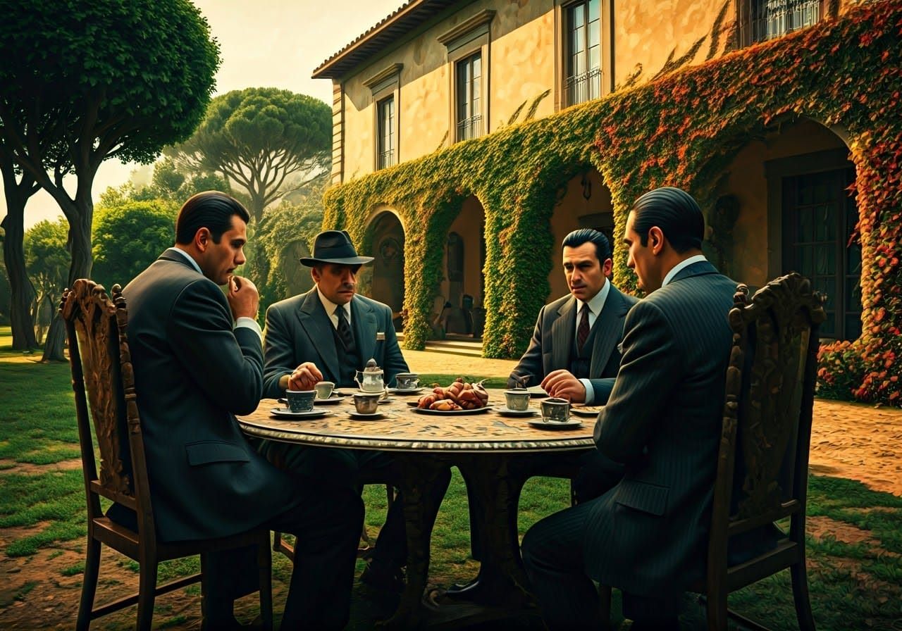 Mafiosi Gather in Sicilian Garden, 1930s Style