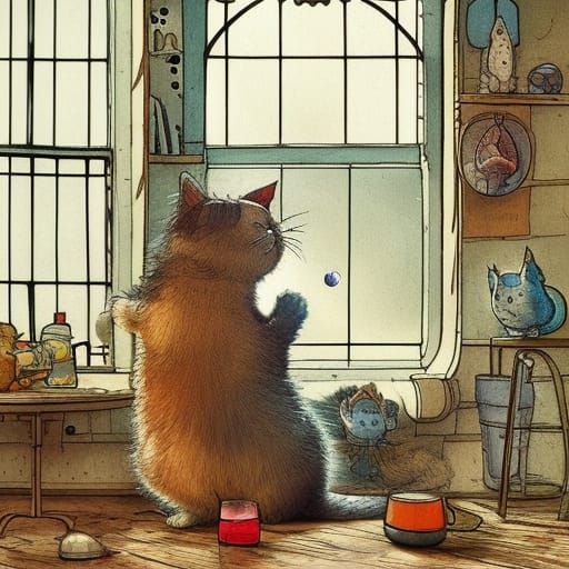 Adorable Anthropomorphic Cat in Potter Style