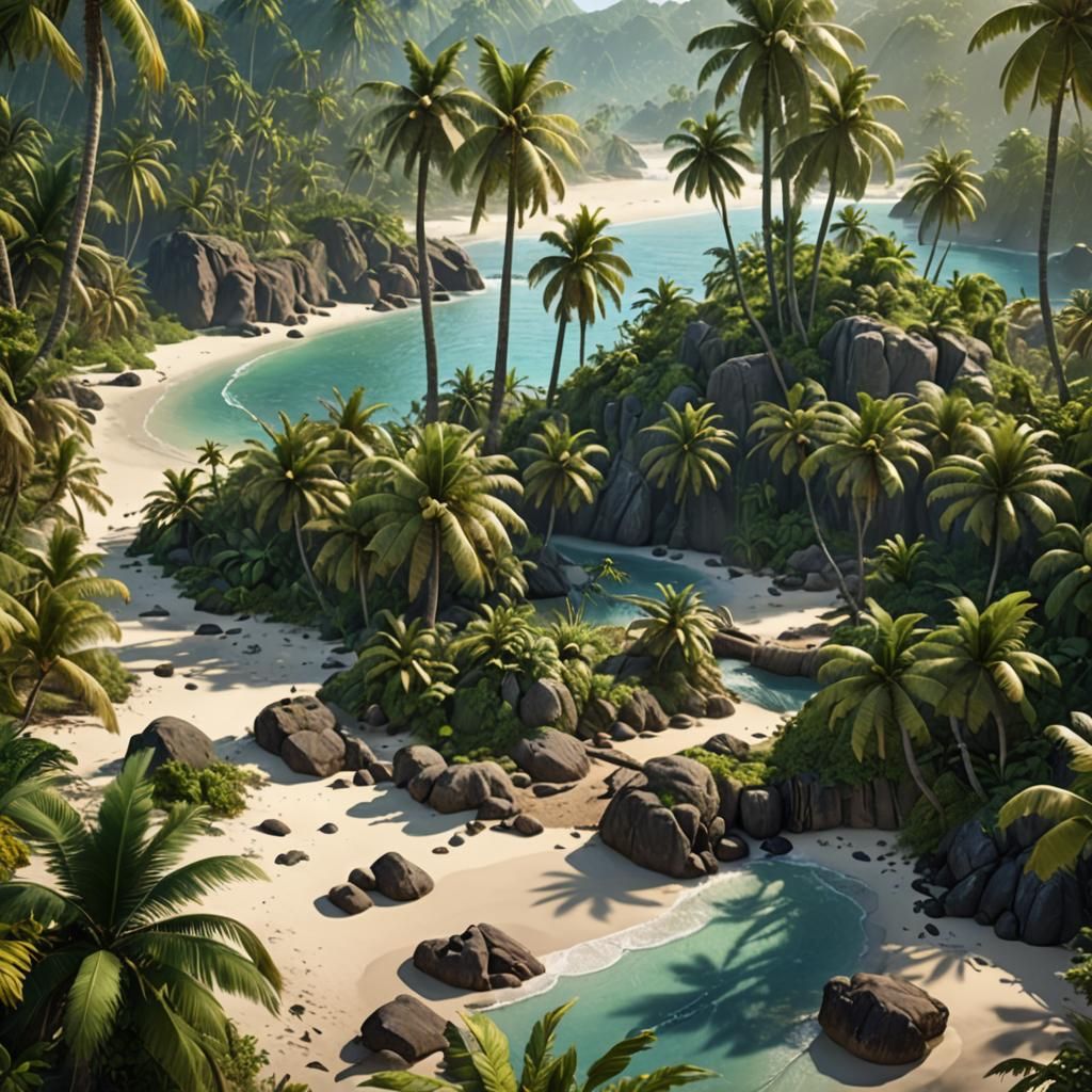 Lush Tropical Island Landscape in Detailed Matte Painting