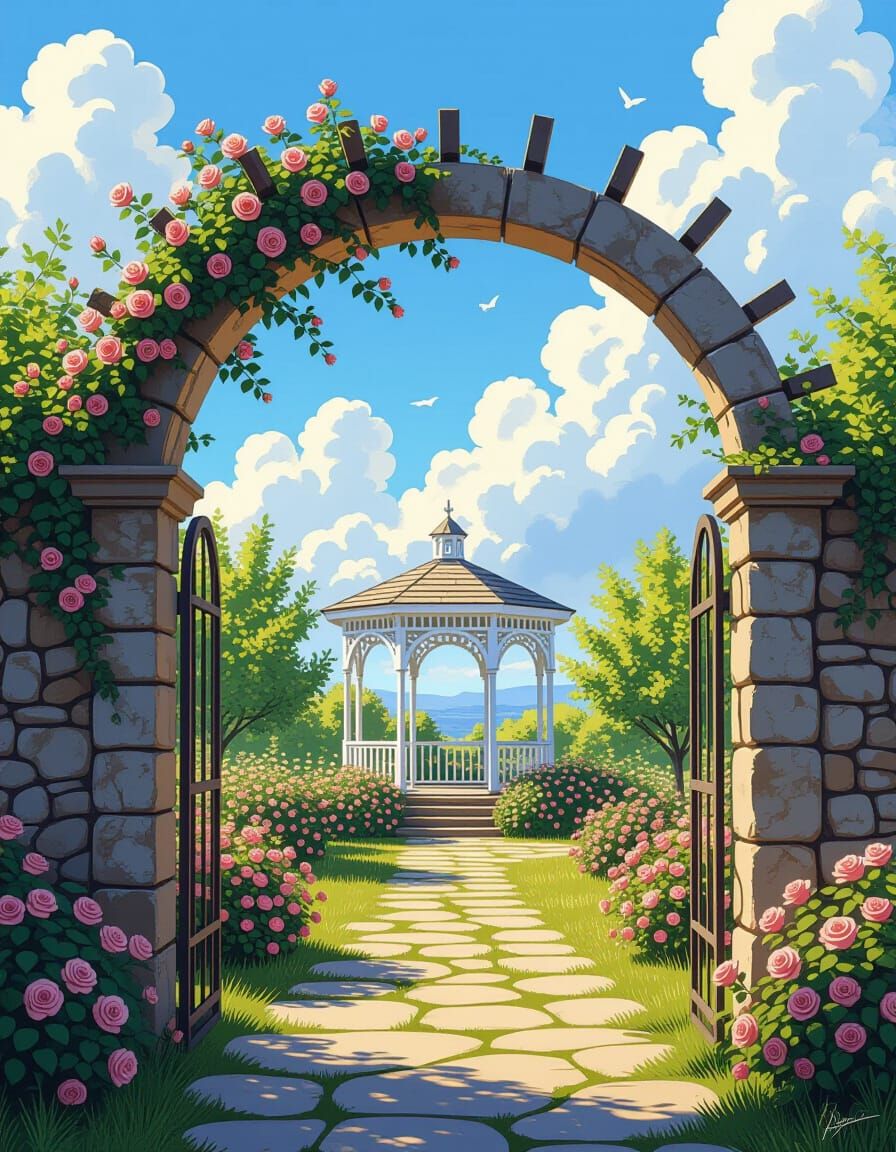 Garden Archway to Gazebo, Digital Matte Painting
