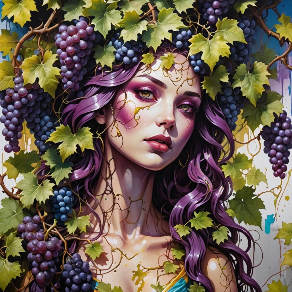 Grape Goddess in Graffiti Splash Art Style