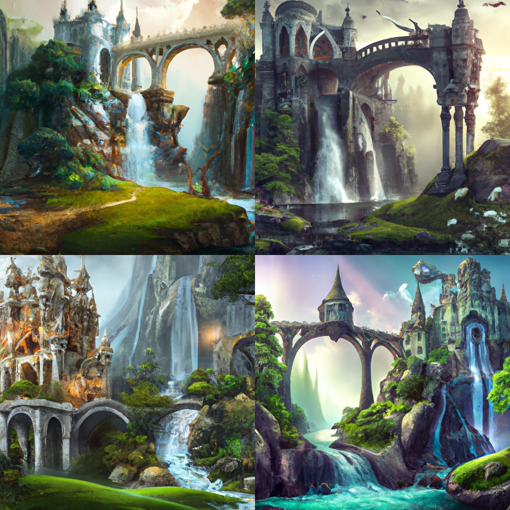 Crystal Palace Over Waterfall in Autumn Landscape