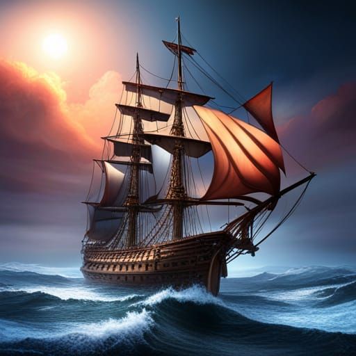 Colorful Galleon Ship in Hyperdetailed Photorealistic Style