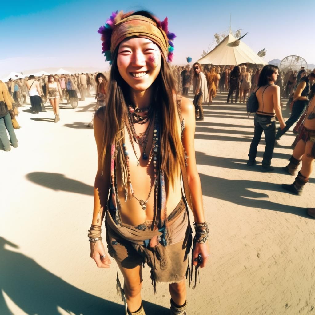 Young Kim Jong Un as Hippie at Burning Man Festival