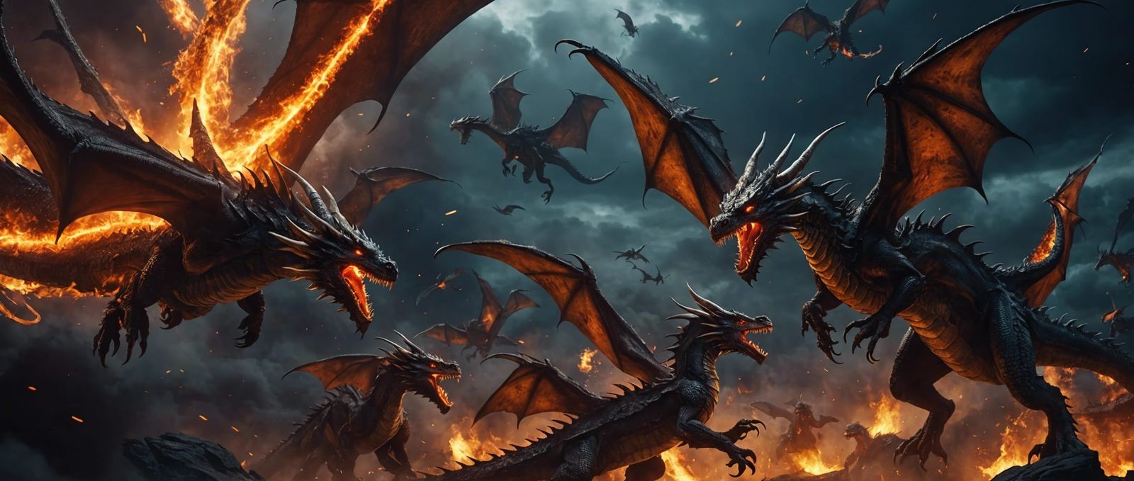 Epic Dragon Aerial Battle in Apocalyptic Night Sky