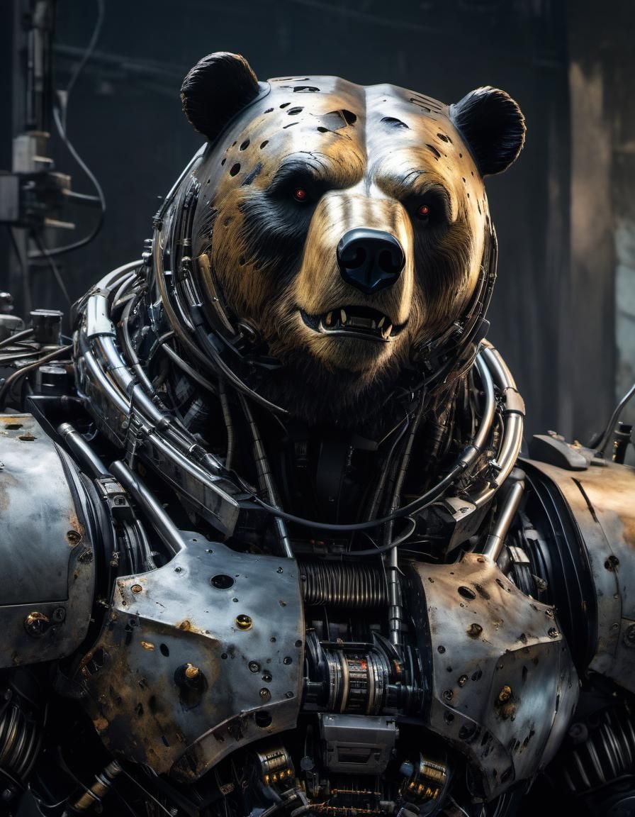 Cyborg Bear Terminator in Volcanic Hyperspace