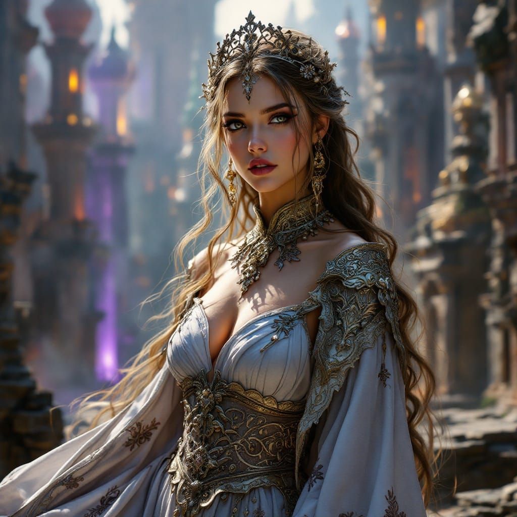 A Regal Fantasy Maiden in an Ancient City