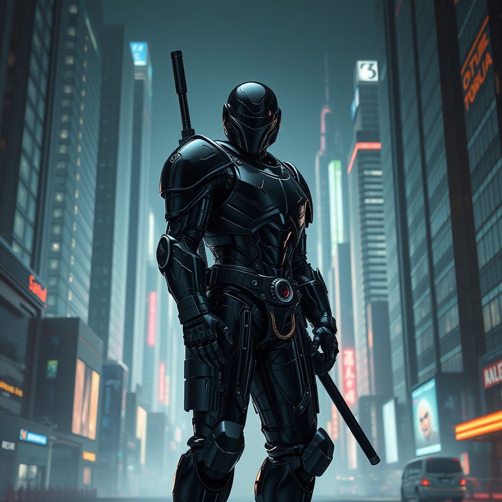 Futuristic Warrior in Cybercity, Science Fiction Art