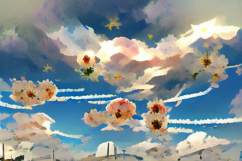 Flowers Bloom in a Surreal Sky