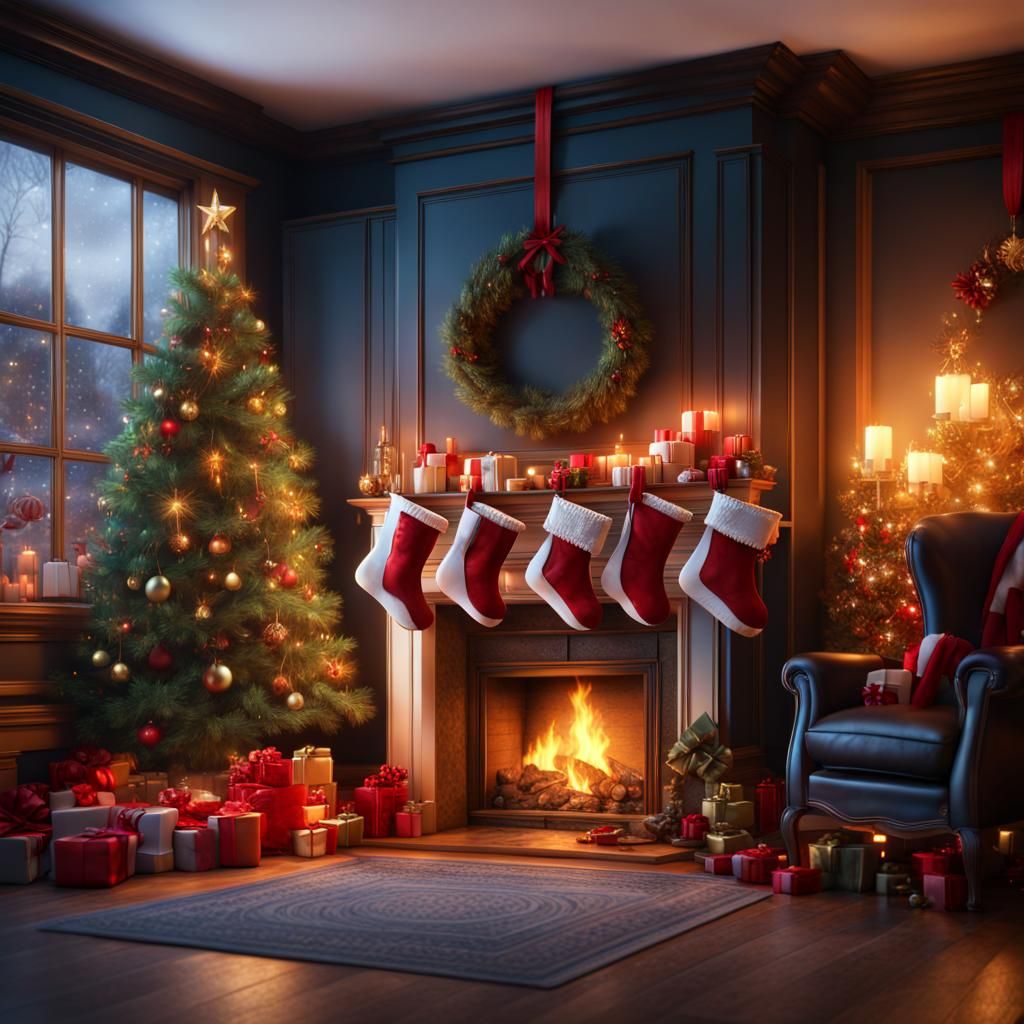 Christmas Stockings and Decorations in Detailed Matte Painti...