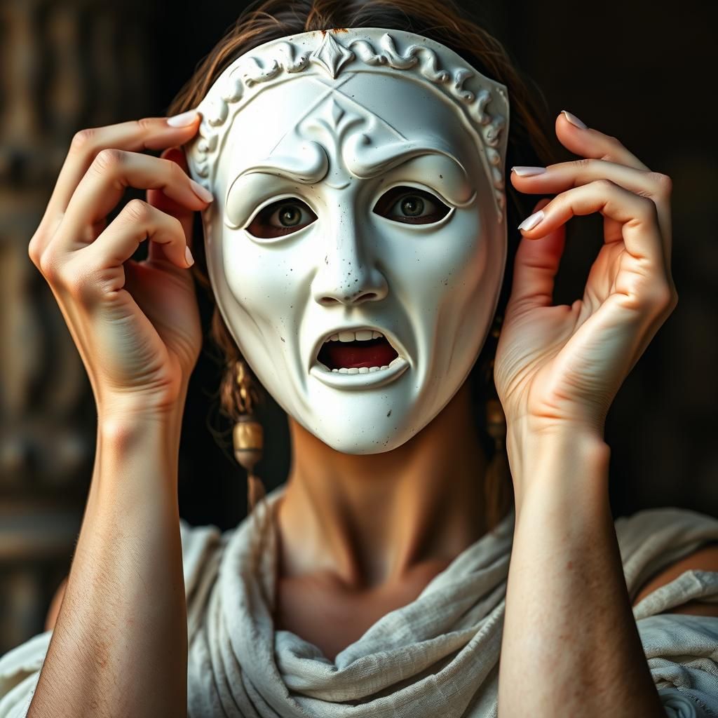 Greek Actress Holding Theatrical Mask Photograph