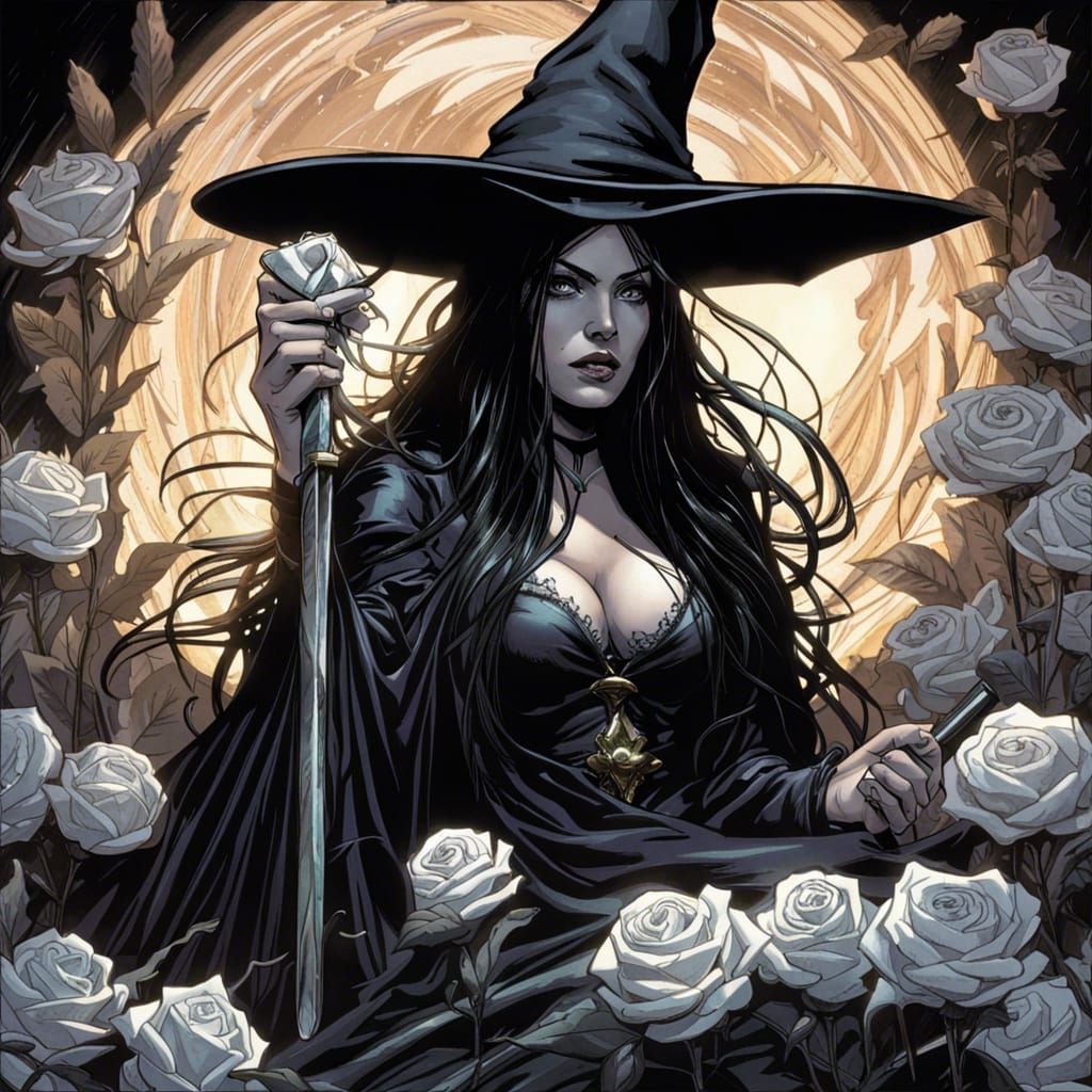 Unholy Witch in Dark Fantasy Rose Garden