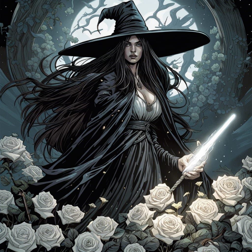 High Gothic Witch in Roses, Comic Book Art