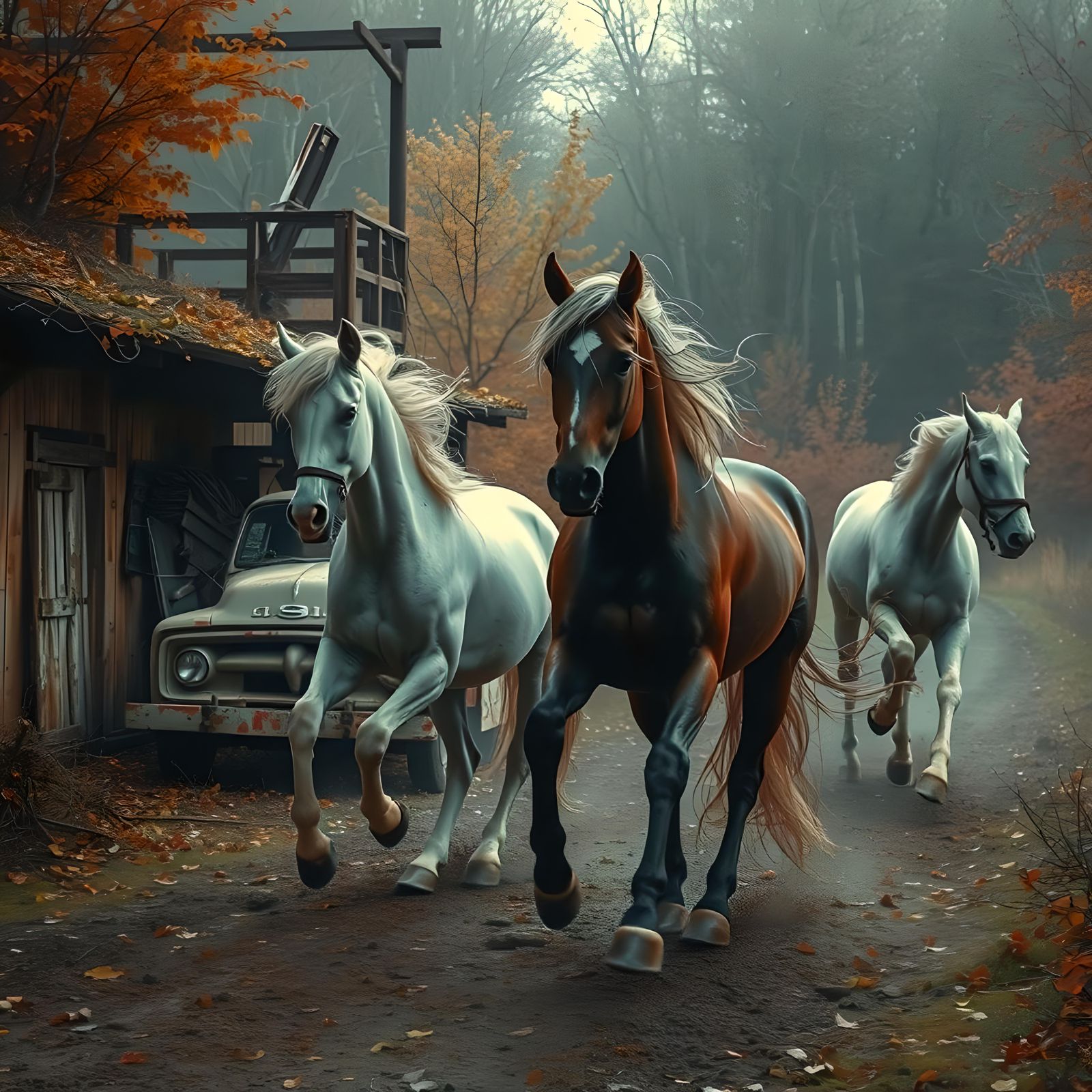 Wild Horses in Abandoned Equestrian Center
