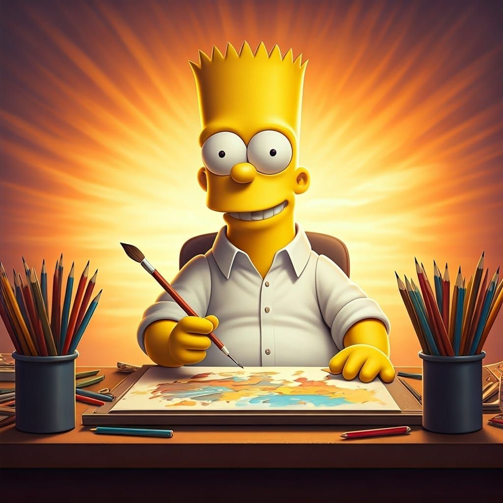 Bart Simpson as Artist: Pixar-Style 3D Digital Art