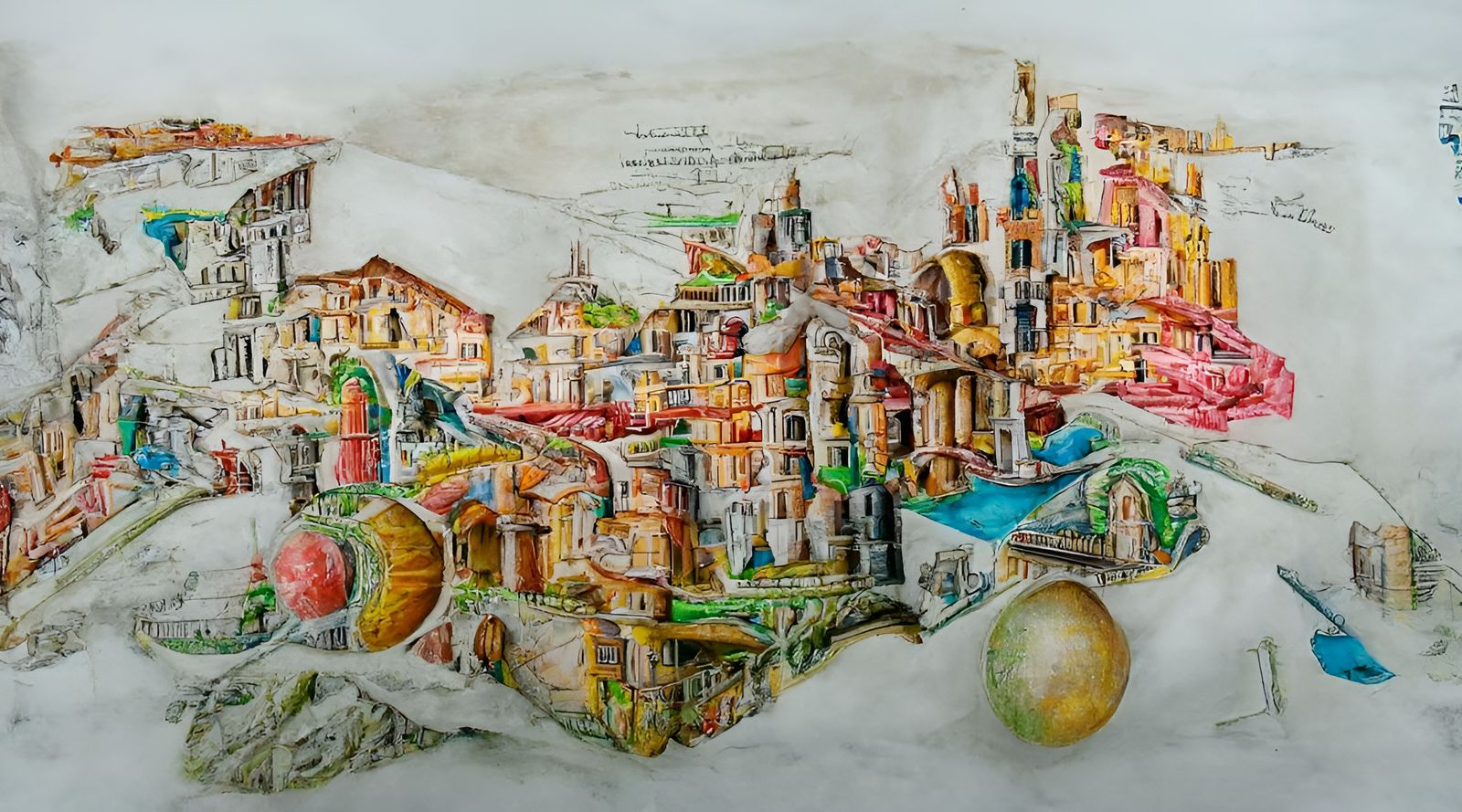 Renaissance Cityscape in Colored Pencil Drawing