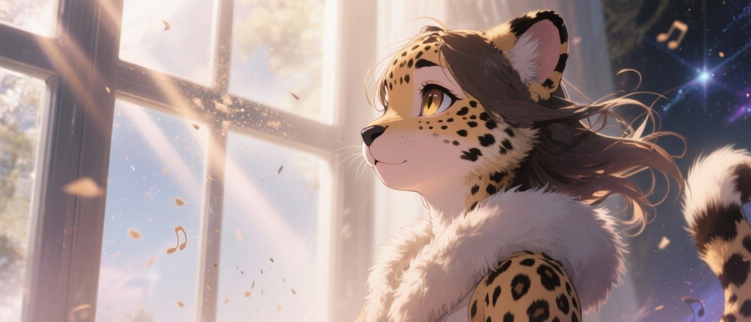 Cute Cheetah Girl Bathed in Soft God Rays