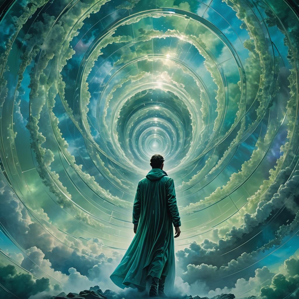 Surreal Fractal Clouds Envelop Figure in Energy Field