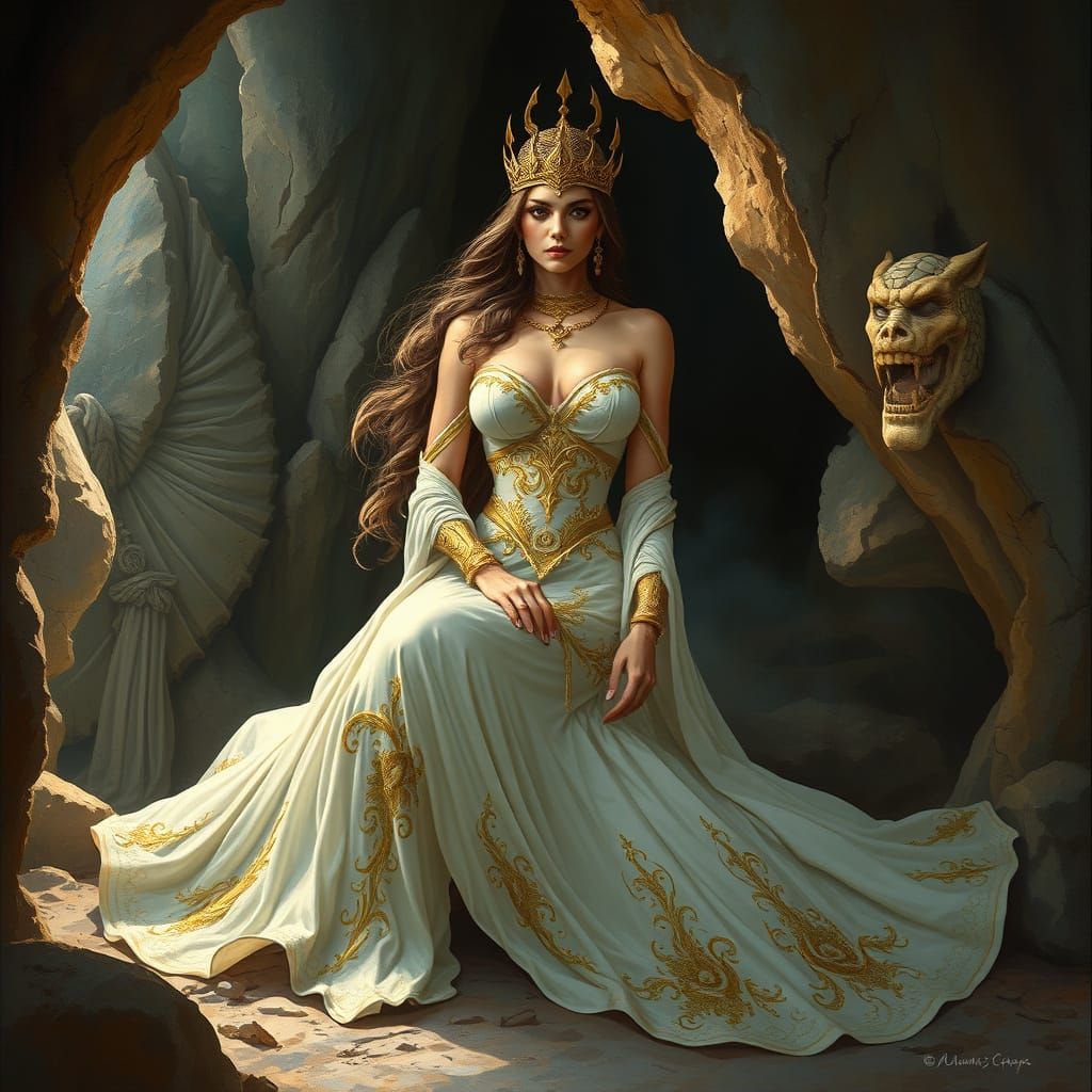 Fantasy Woman in Cave, Frazetta, Vallejo, and Craft Style
