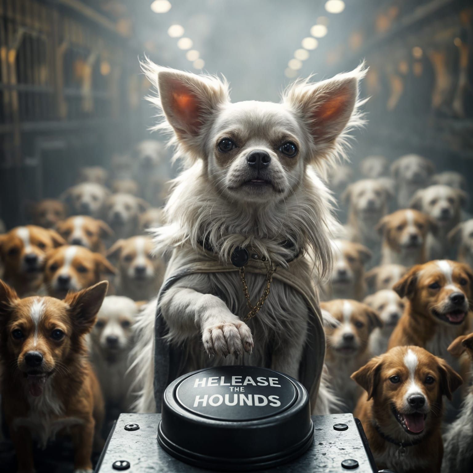 Epic Cinematic Scene of Dogs in a Shelter
