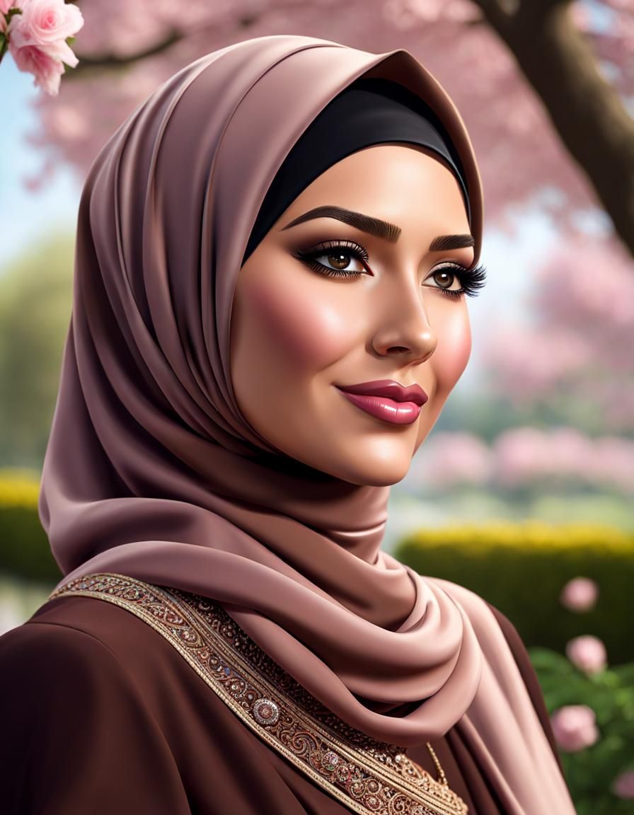 Realistic Portrait of a Hijabi Woman in Garden