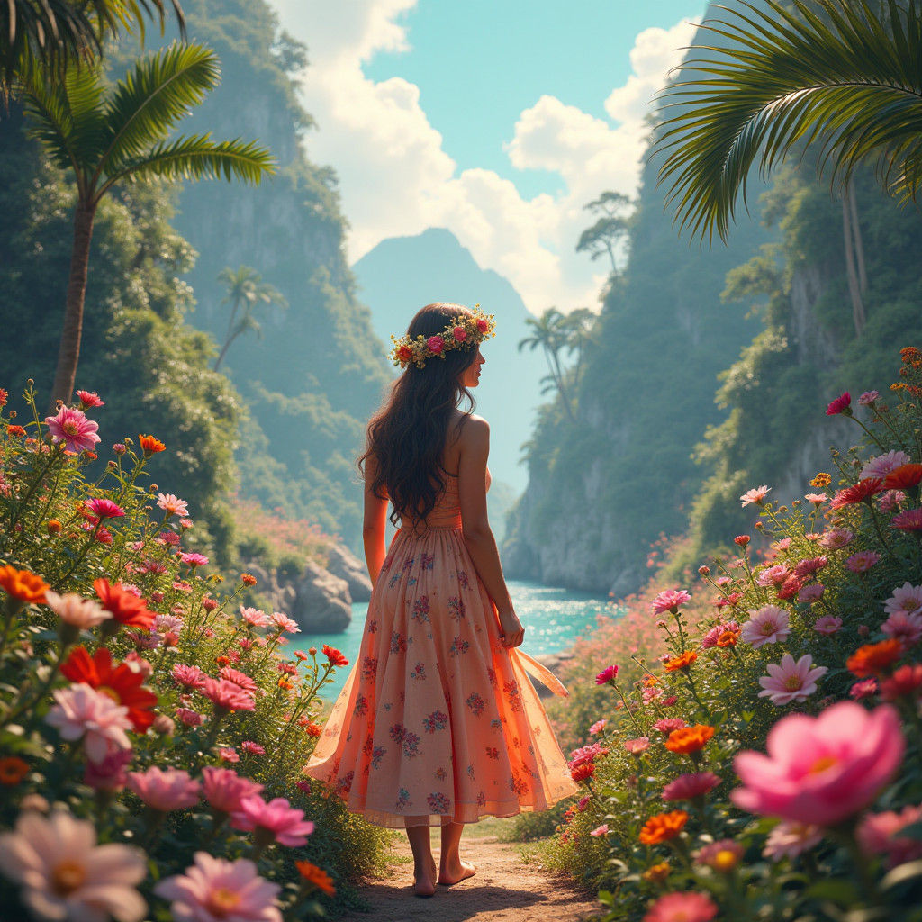 Woman in Floral Paradise: A Digital Art Masterpiece