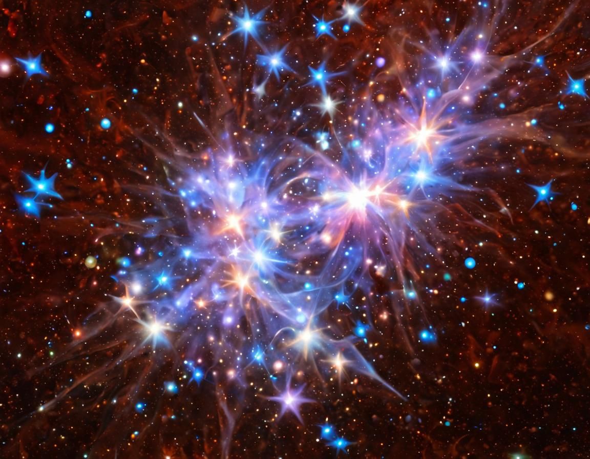 Iridescent Star Cluster in Impasto Style