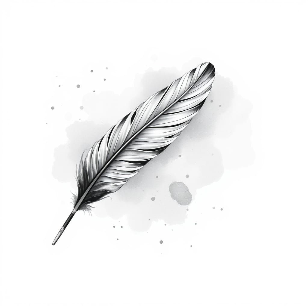 Ethereal Black and White Watercolor Feather
