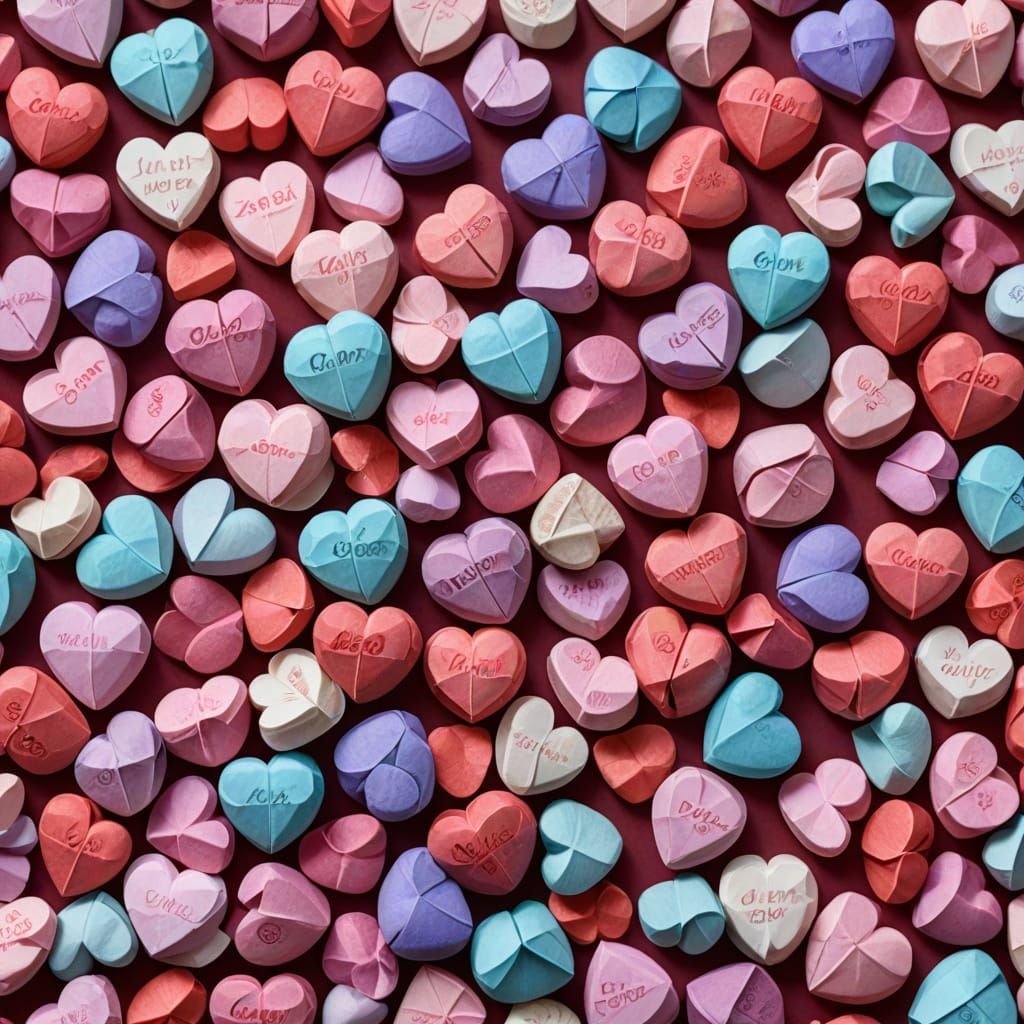 Realistic Origami Conversation Hearts in Valentine's Day Can...