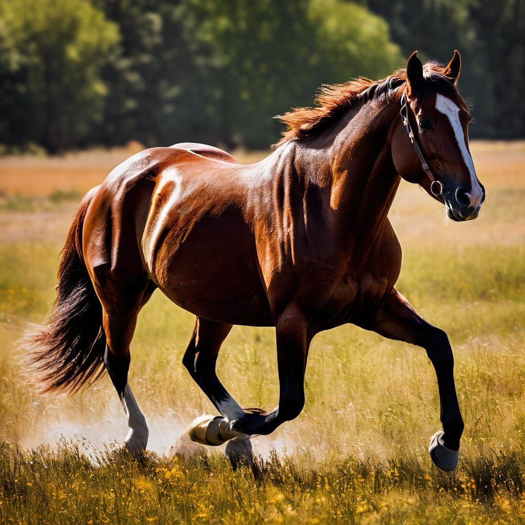 Majestic American Quarter Horse in a Sun-Kissed Western Mead...