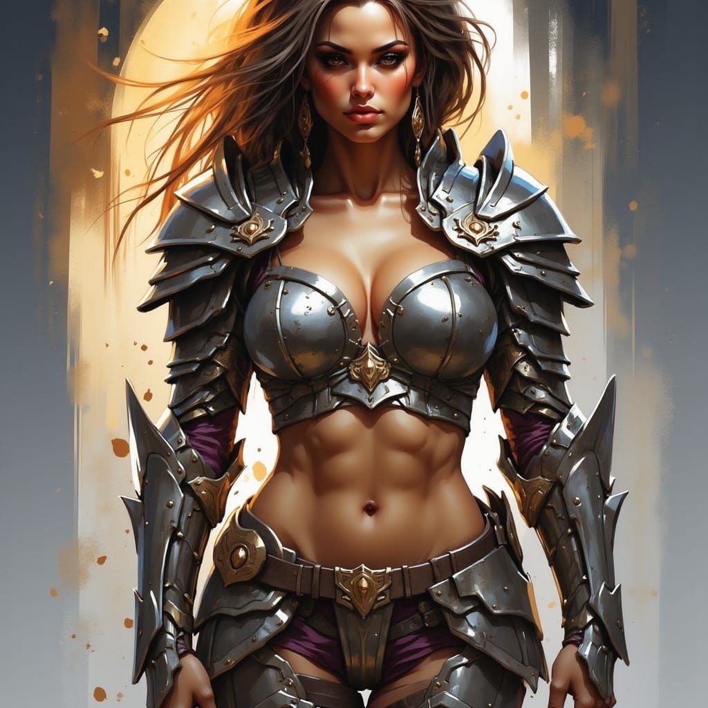 Muscular Warrior Goddess in Intricate Plate Armor