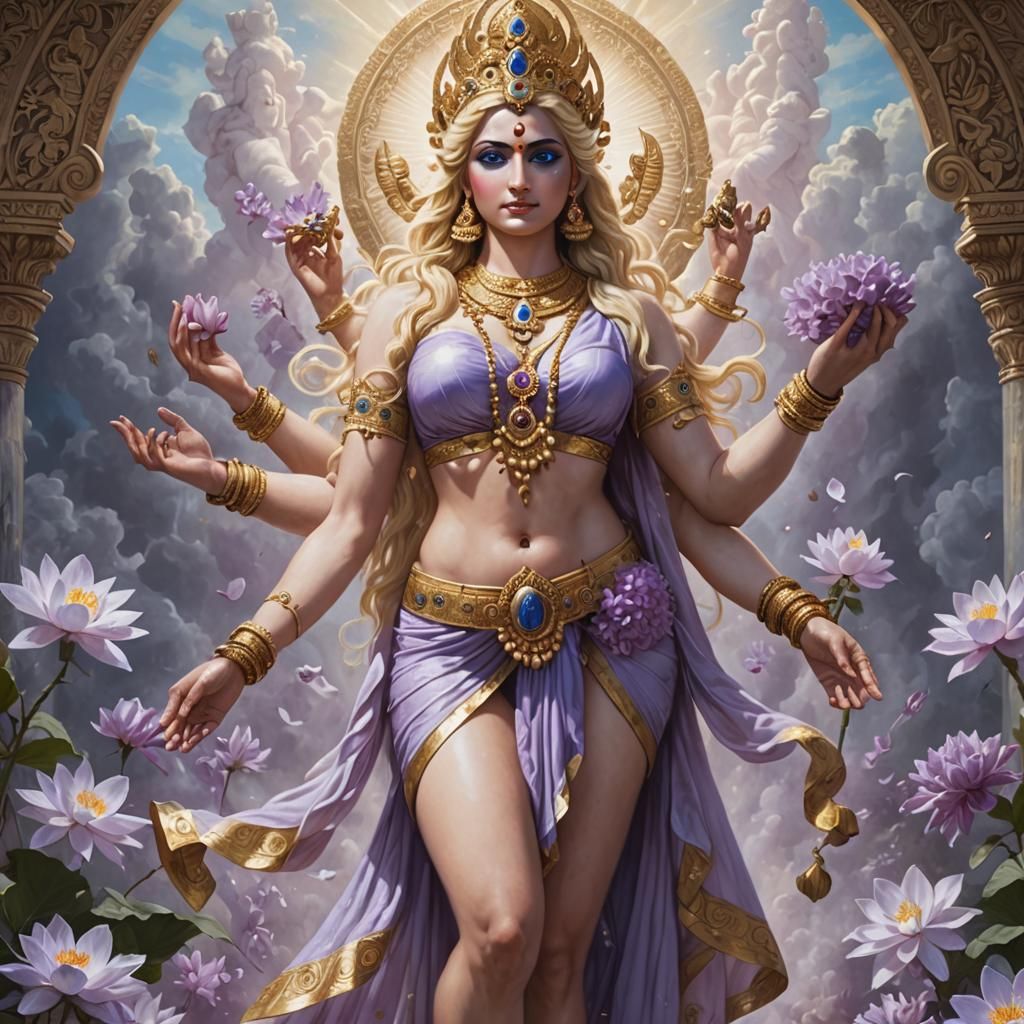 Goddess Lakshmi in Lilac Microbikini: Hyperrealistic Art