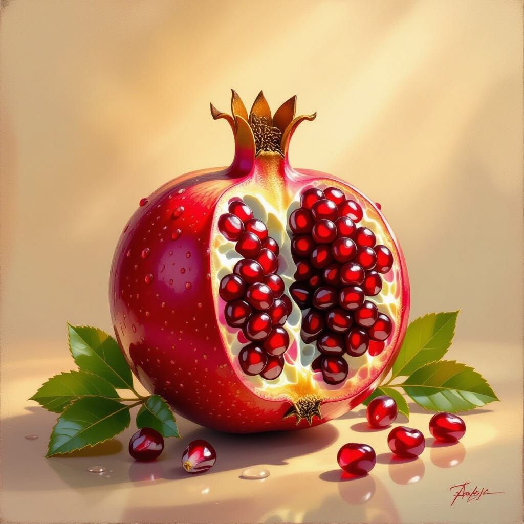 Red fruit in Rafael Santi style