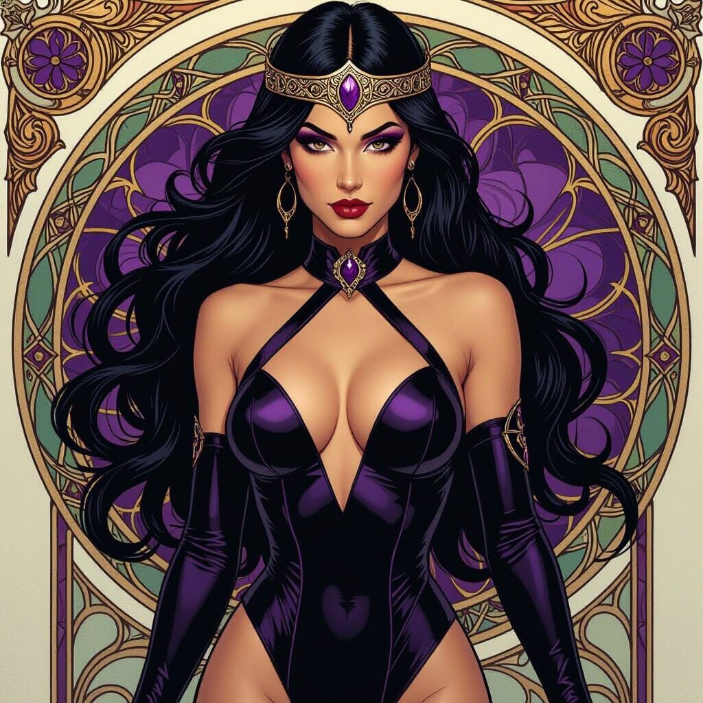 Zafina in Bodysuit with Circlet and Purple Eyeshadow