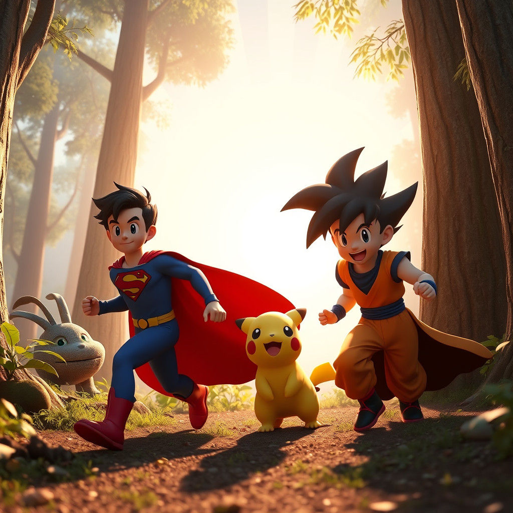 Superman, Goku Kids Pokemon Chase: 3D Art