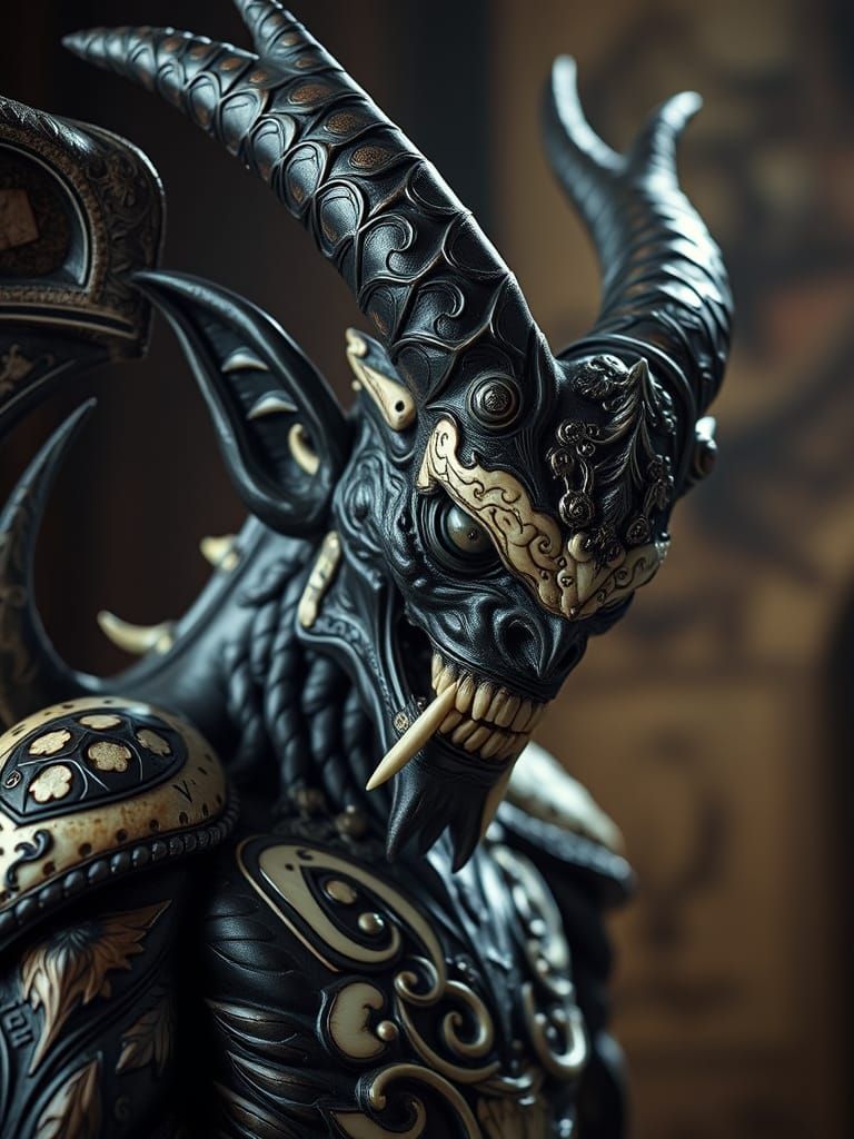 Ebony and Ivory Demon Portrait in Film Style