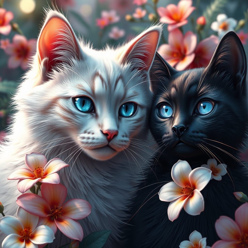 Majestic Cats in a Dreamlike Anime Art