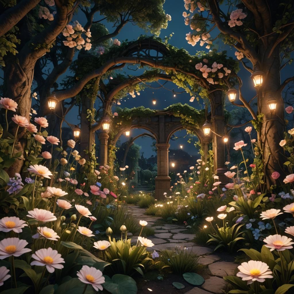 Secret Garden Blooms at Night: 3D Game Cinematic