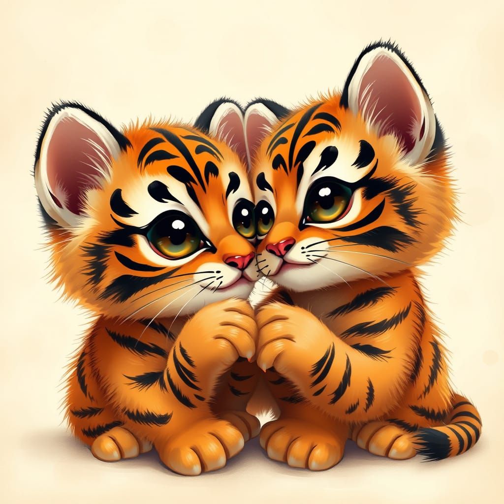 Chibi Tiger Kittens in Whimsical Harmony