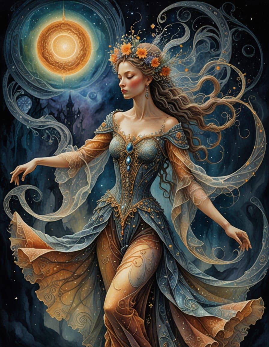 Ethereal Dancer in a Cosmic Dreamscape