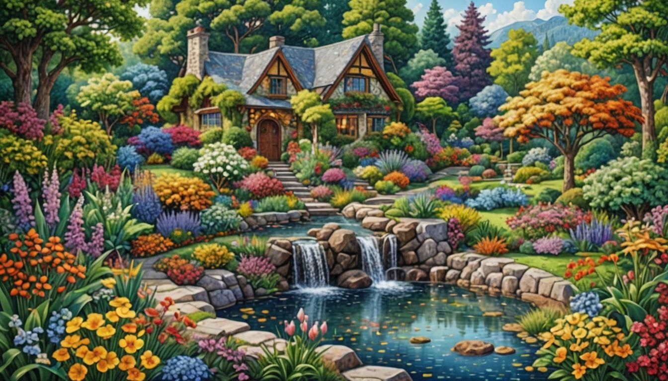 French Manor in Pointillist Mosaic Art