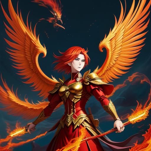 Fiery Phoenix Digital Manga Illustration