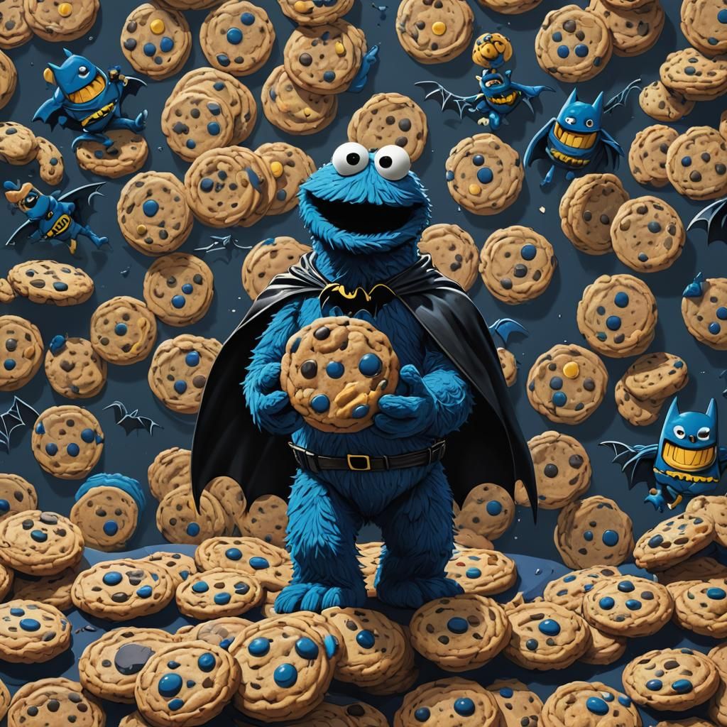 Cookie Monster as Batman in Ghibli Style