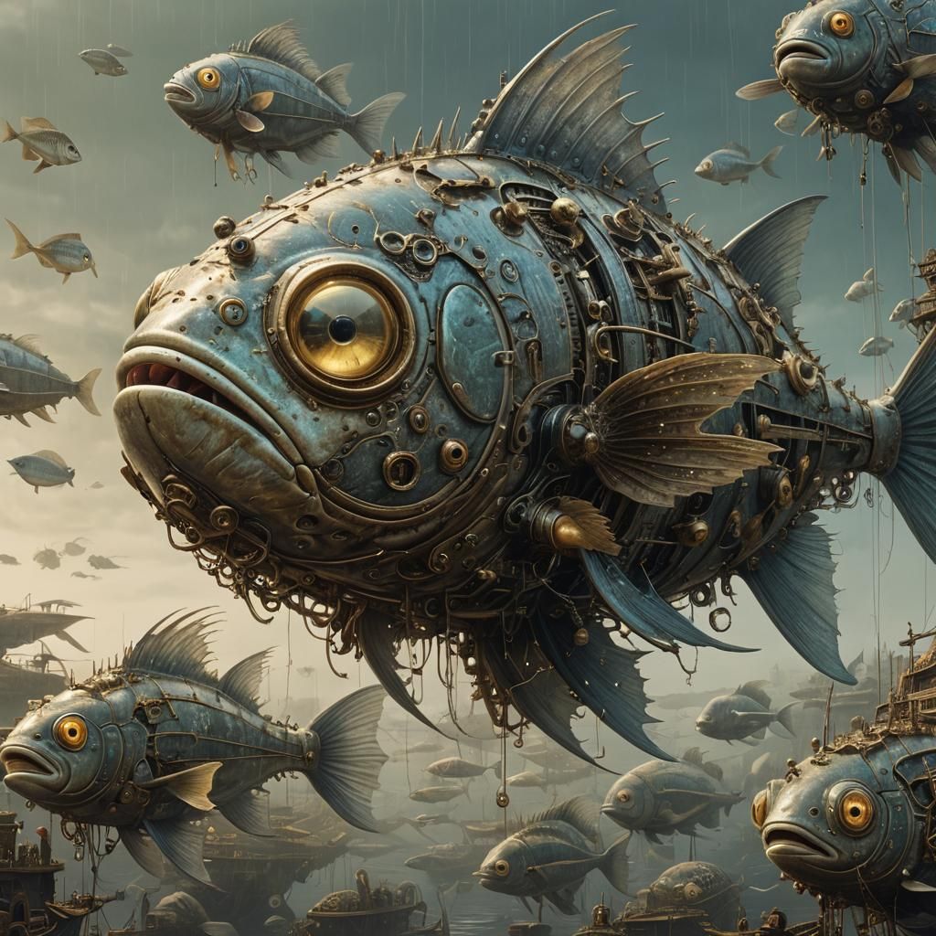 Biomechanical Bluefish Inspired by Surreal Maximalism